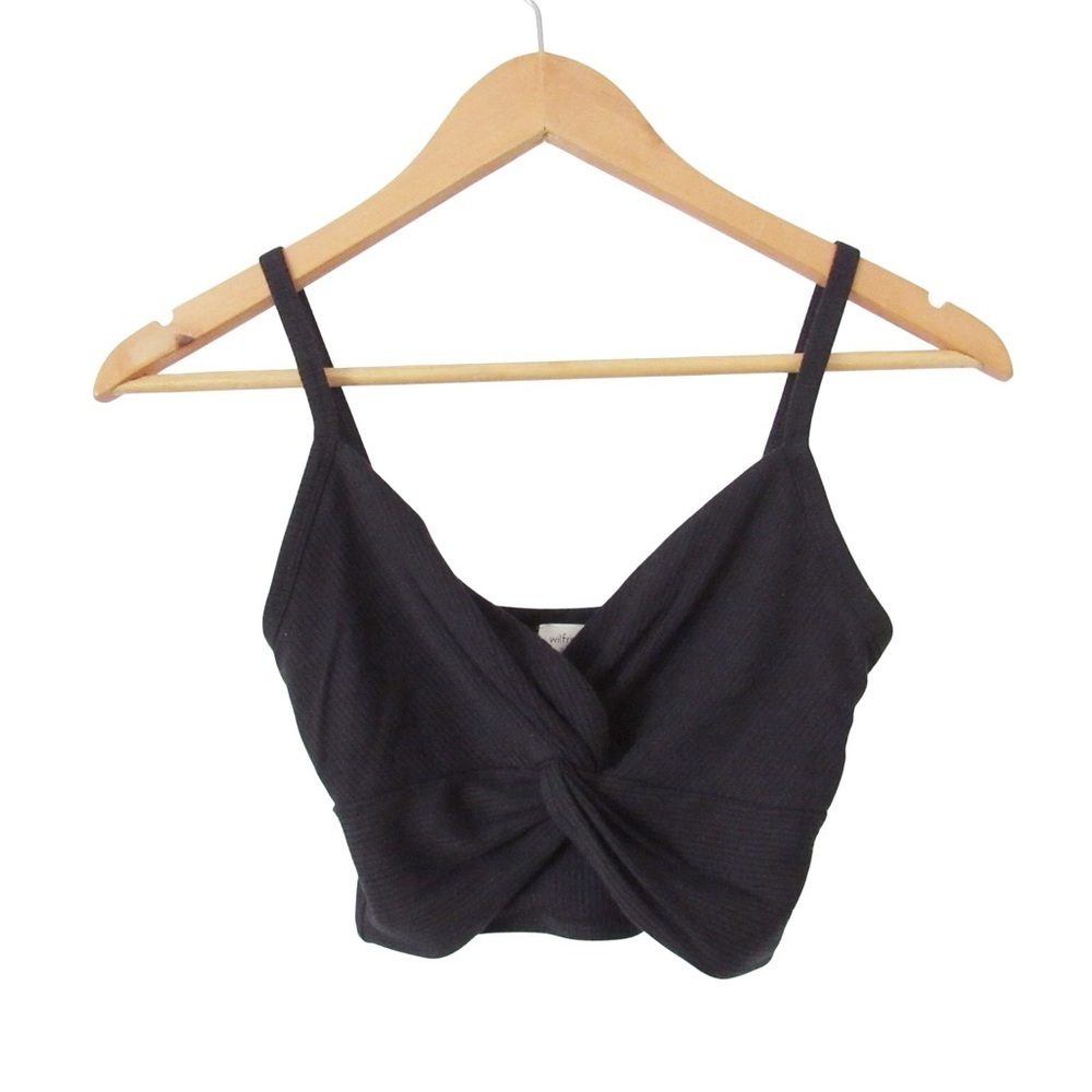 Aritzia Wilfred Black Bay Tank XXS Twist Front Spaghetti Straps Cropped Layering